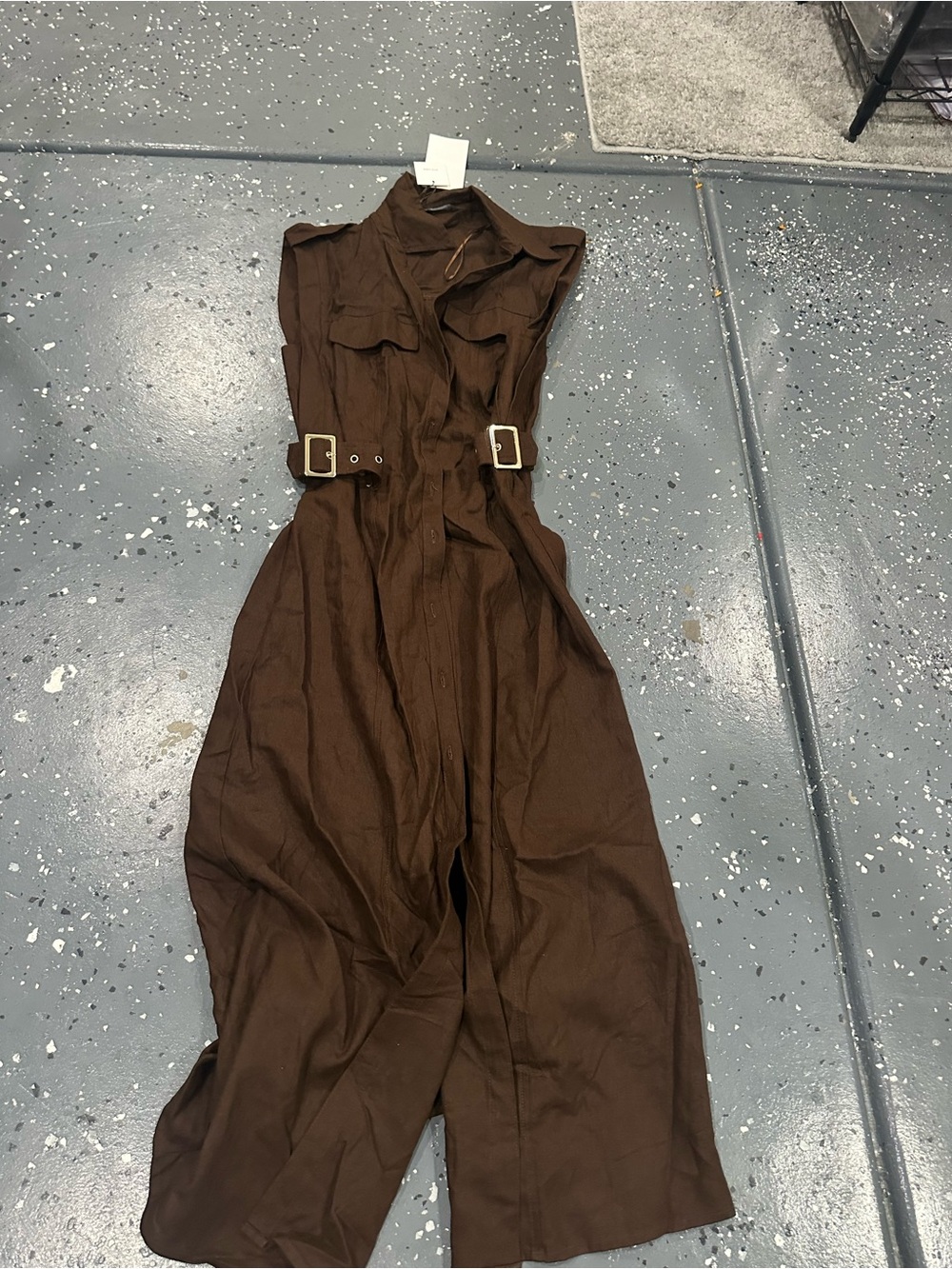 Sleeveless linen browns Belted Maxi Dress